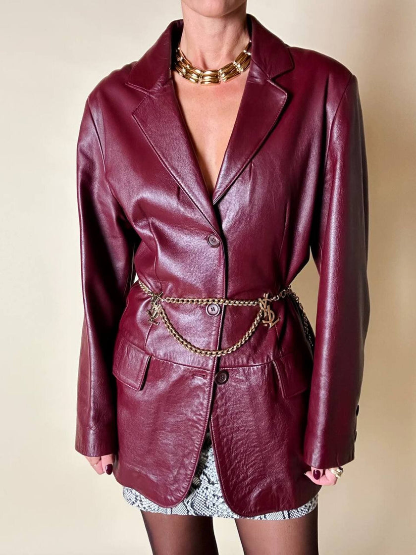 Blazer oversize in pelle bordeaux Max