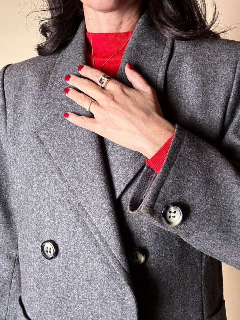Blazer doppiopetto Yves Saint Laurent in panno di lana mélange grigio antracite