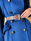 Maxi cappotto in lana color blu petrolio 