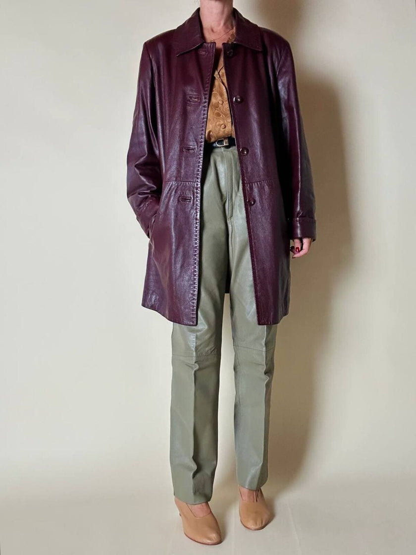 Giaccone svasato in pelle bordeaux “Allegra”