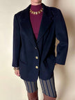 Blazer in lana e cachemire blu notte con bottoni gioiello dorati con testa di medusa