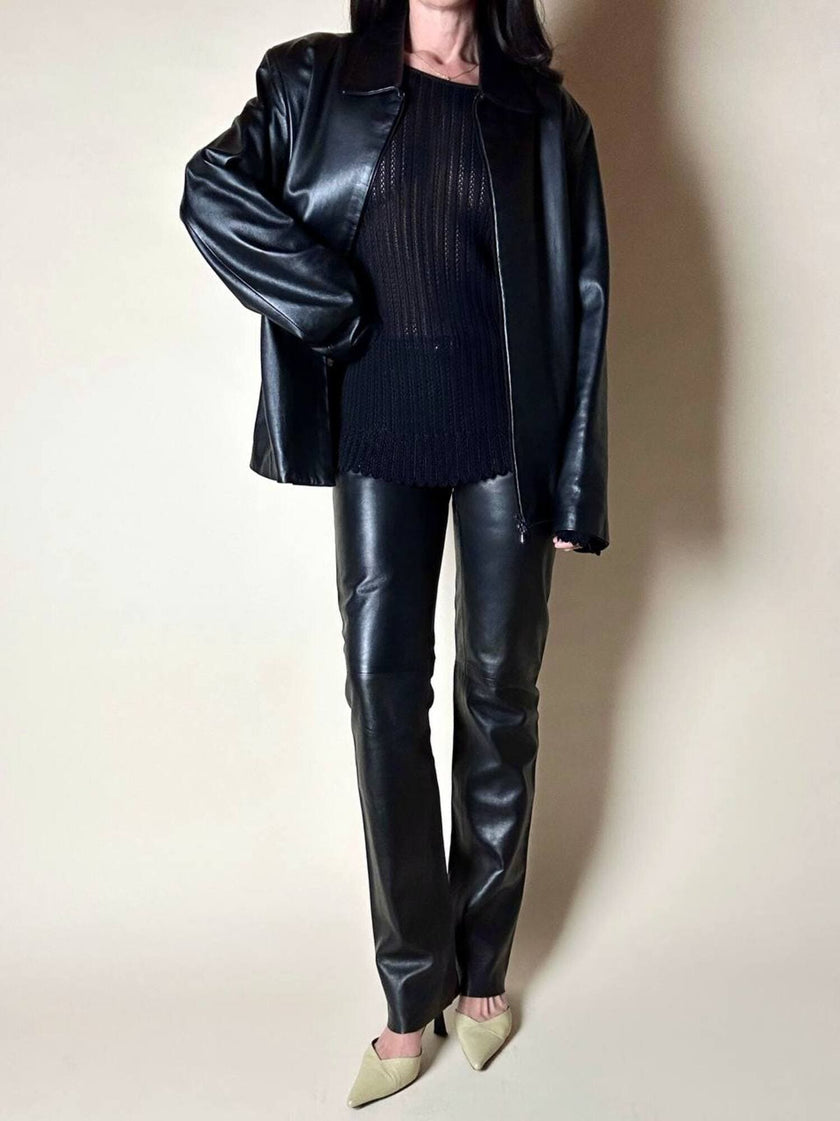 Pantalone vintage Gucci modello a sigaretta in pelle nera