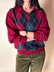 Pullover Yves Saint Laurent fantasia Argyle rosso Borgogna verde inglese e blu notte