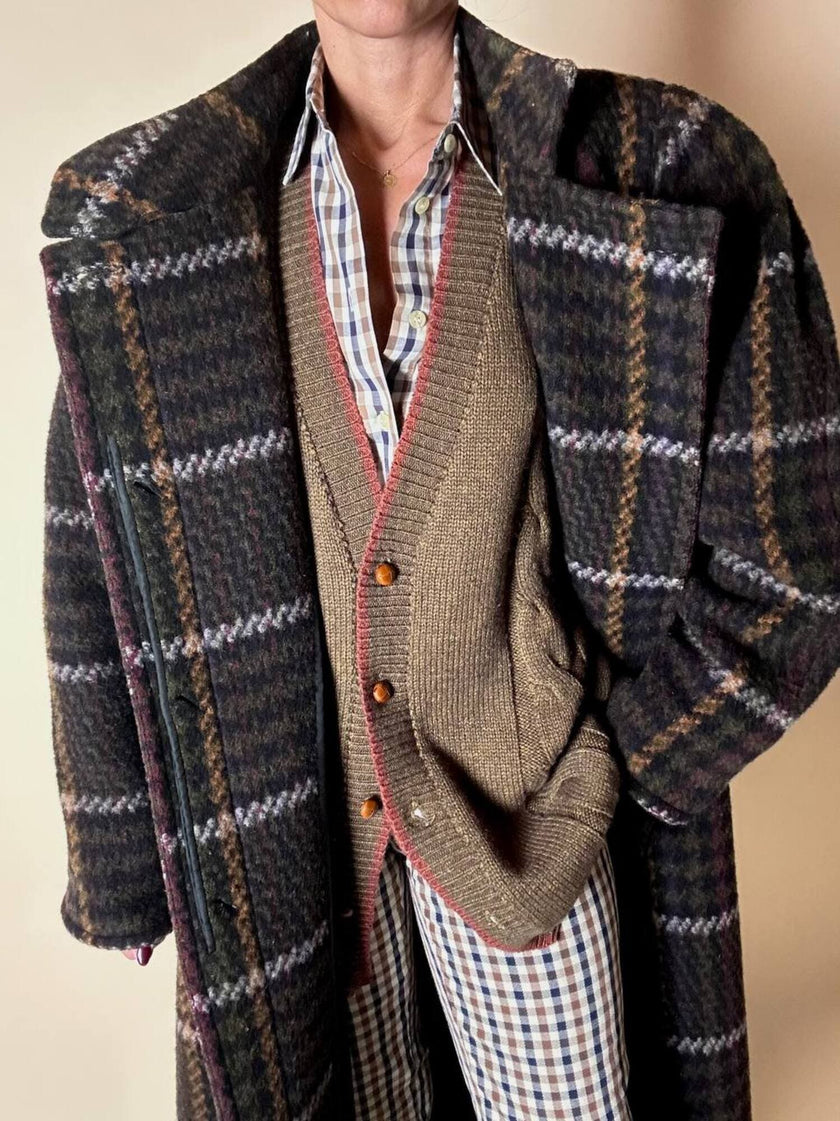 Cardigan Green Times in lana verde oliva con bottoni barlebeck