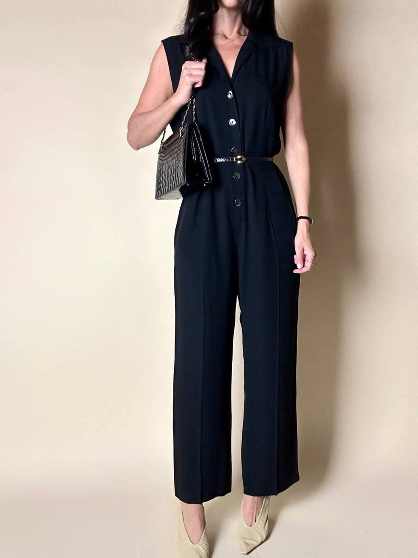 Jumpsuit Sportmax nera con abbottonatura frontale e pantalone con piega