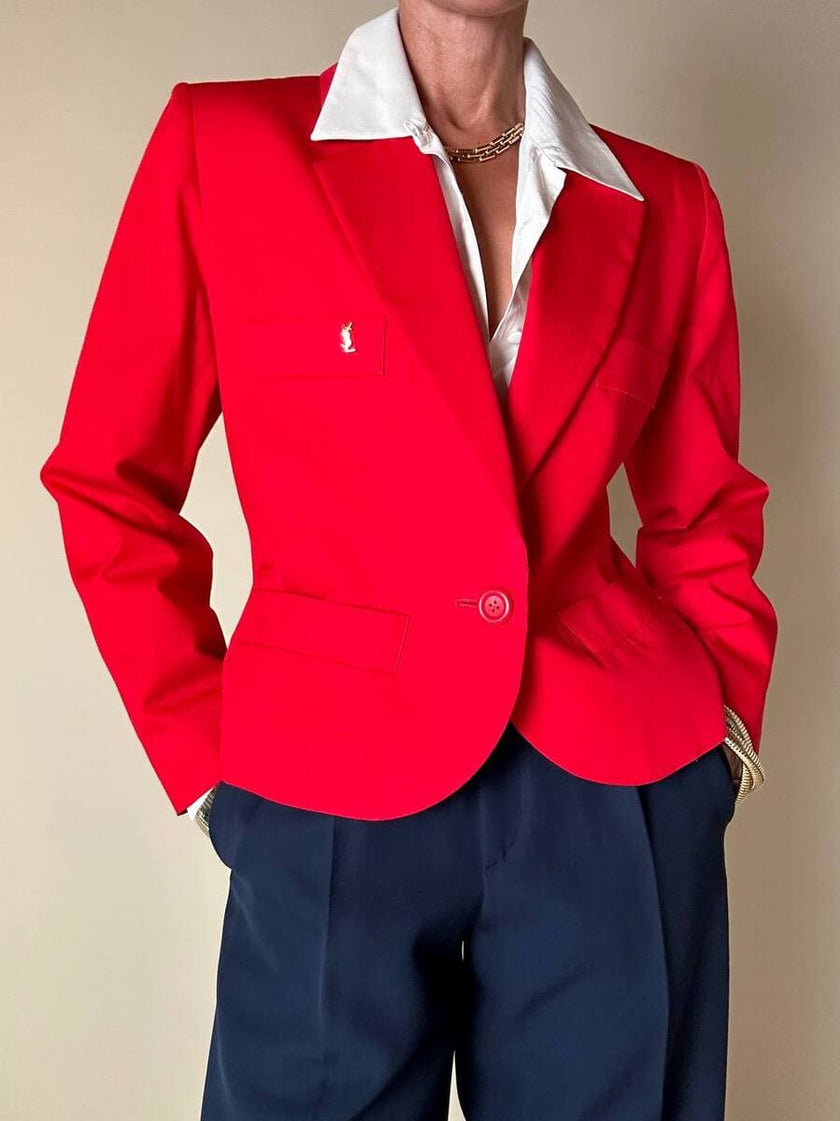 Blazer corto in cotone rosso “Yves Saint Laurent”