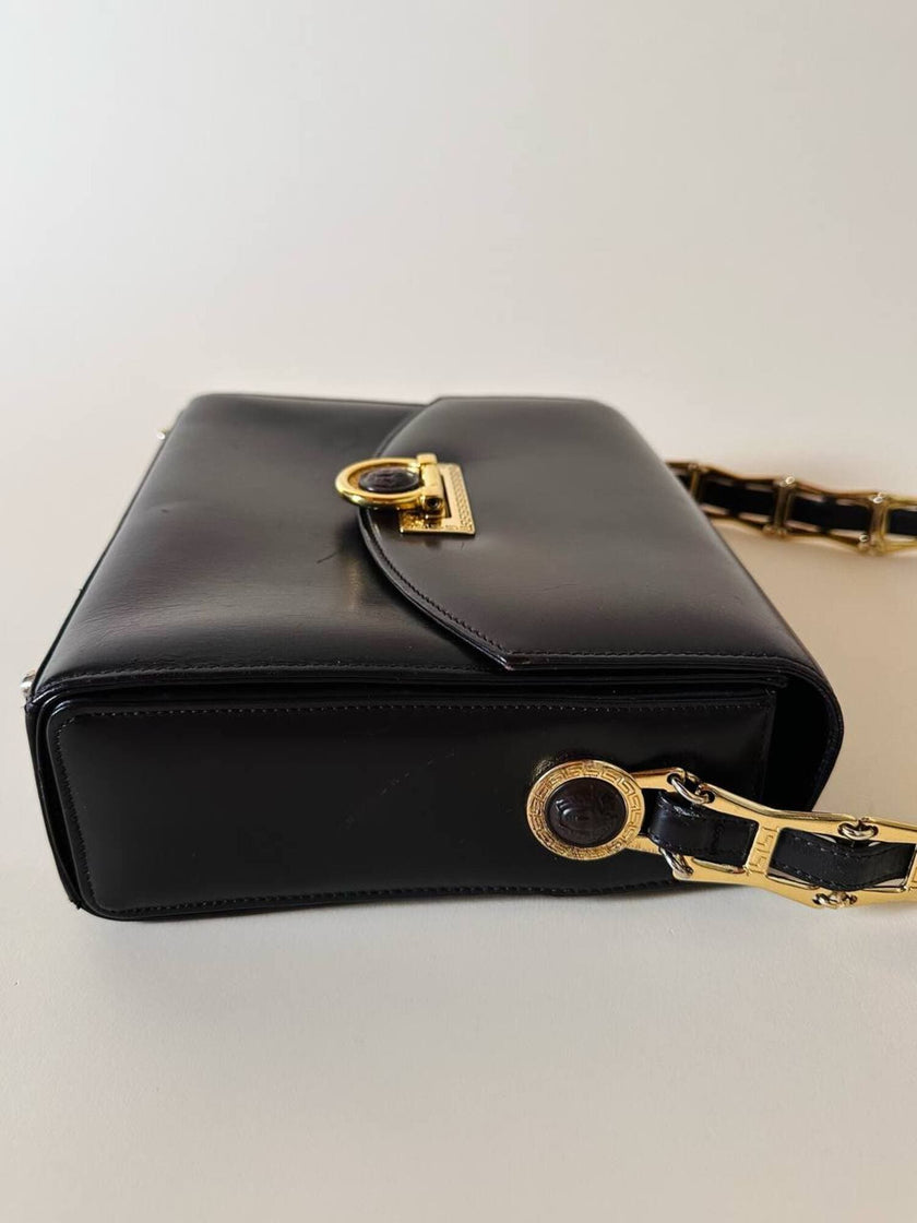 Borsa Gianni Versace vintage in pelle testa di moro con iconica Medusa
