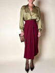 Camicia in seta jacquard verde oliva con motivo a losanghe