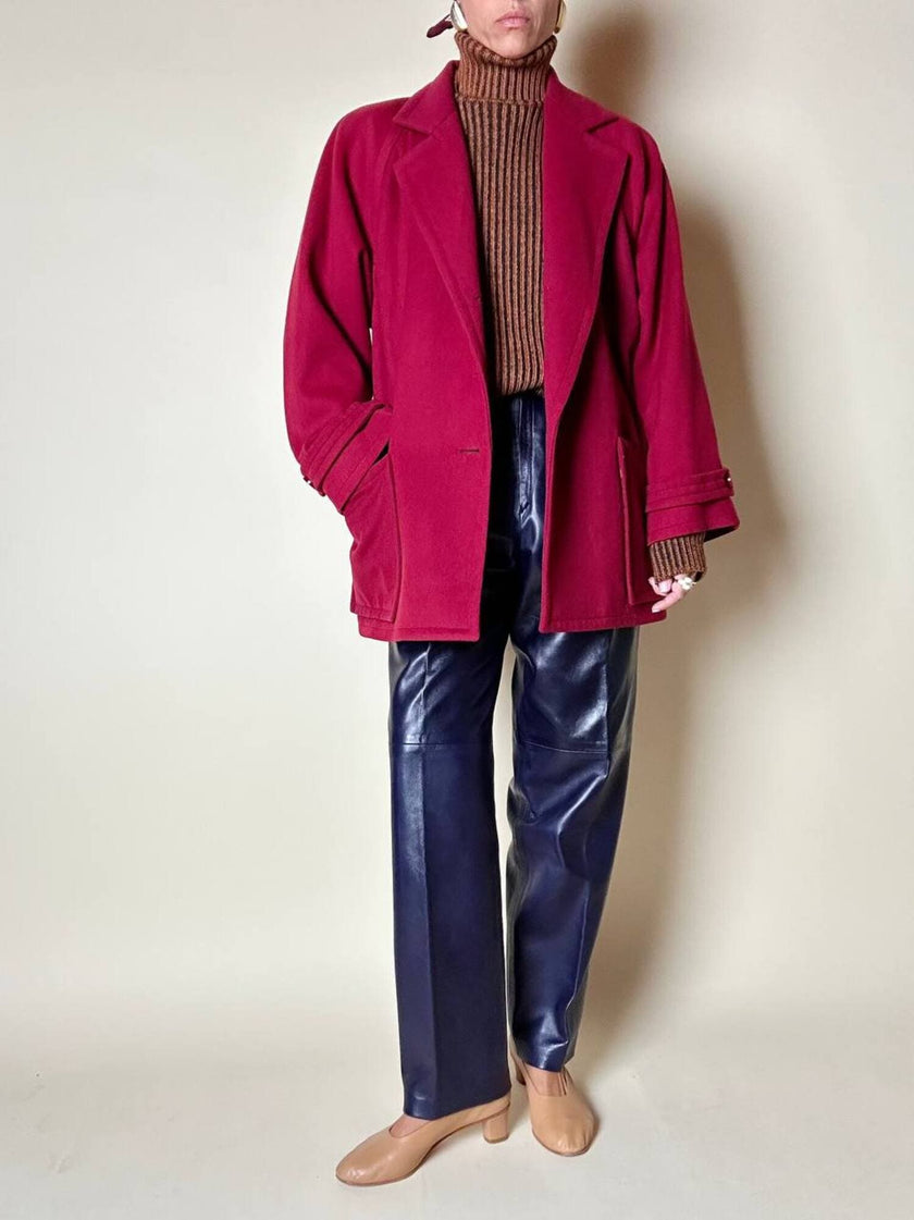 Dolcevita oversize con maxi collo in misto lana a coste larghe ruggine e nero