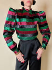 Blusa in lamé goffrato a righe orizzontali multicolor