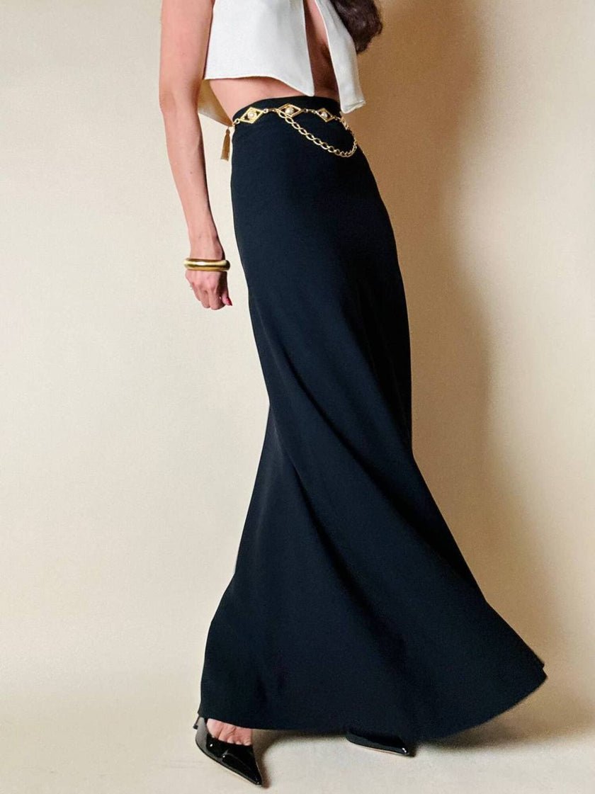 Gonna lunga in crepe nero “Yves Saint Laurent”