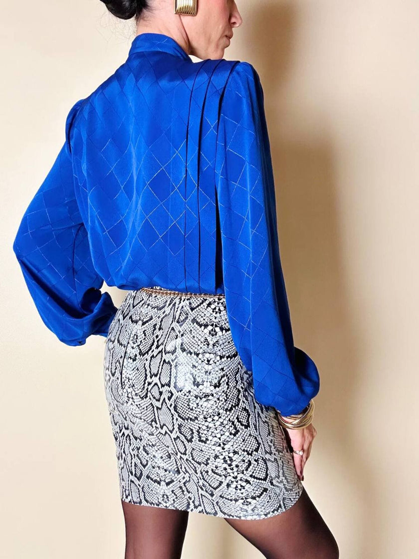 Minigonna vintage Laura Prisco in pelle bianca stampa pitone nei toni del nero e grigio