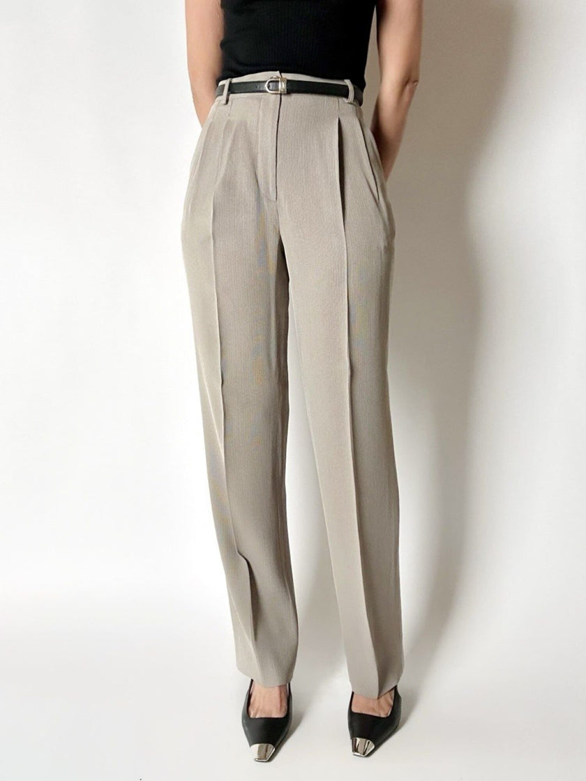 Pantalone Studio 0001 Ferré a vita alta con pince in tessuto operato greige