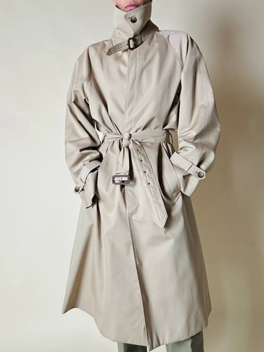 Trench color sabbia con fodera tartan “Idrostop”