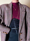 Blazer United Class Coll Colors Benetton in lana pied de poule beige e cioccolato con bottoni berlebeck