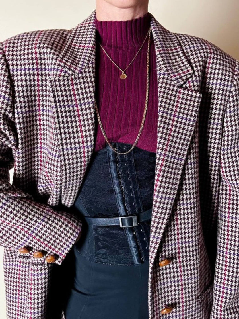 Blazer United Class Coll Colors Benetton in lana pied de poule beige e cioccolato con bottoni berlebeck