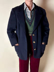 Blazer in lana e cachemire blu notte con bottoni gioiello dorati con testa di medusa