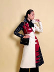 Cappotto redingote in lana fantasia astratta