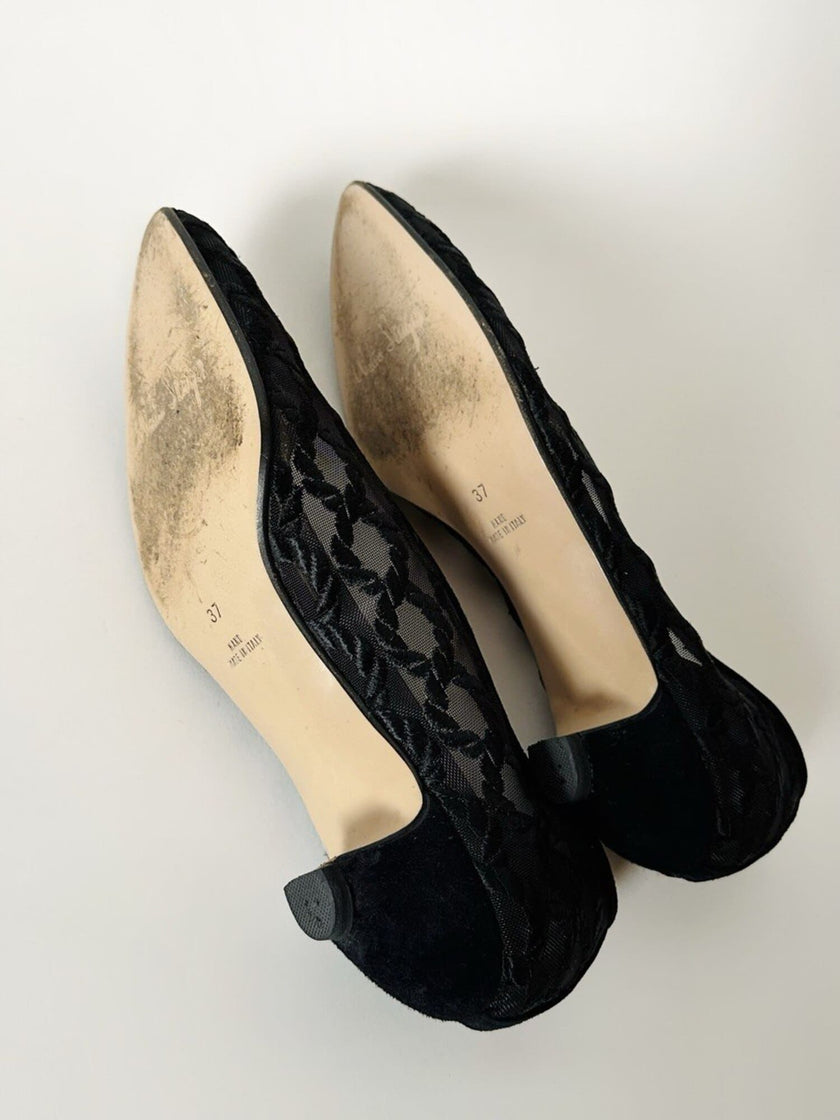 Ballerine vintage Walter Steiger in rete nera ricamata