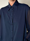 Camicia vintage Fendi Jeans blu navy con dettagli in crepe chiffon e bottoni in madreperla