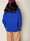 Maglione a trecce girocollo blu Cloisonne Alba Fornari