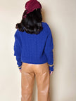Maglione a trecce girocollo blu Cloisonne Alba Fornari