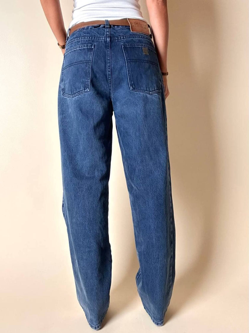 Jeans Yves Saint Laurent Vintage Boy-Friend in Denim Blu Scuro Slavato