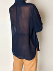 Camicia vintage Fendi Jeans blu navy con dettagli in crepe chiffon e bottoni in madreperla