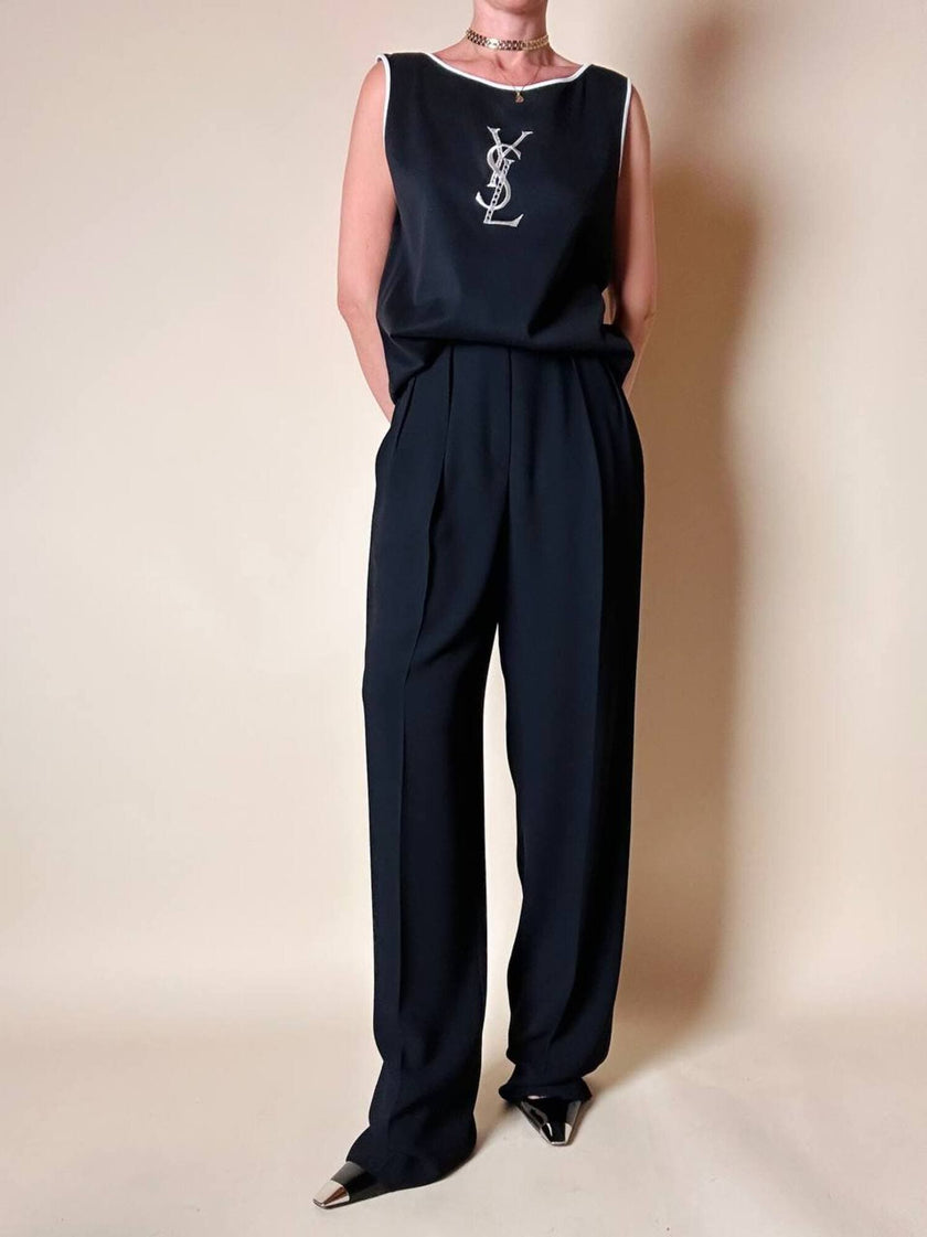 Pantalone nero con pince e piega “Yves Saint Laurent”