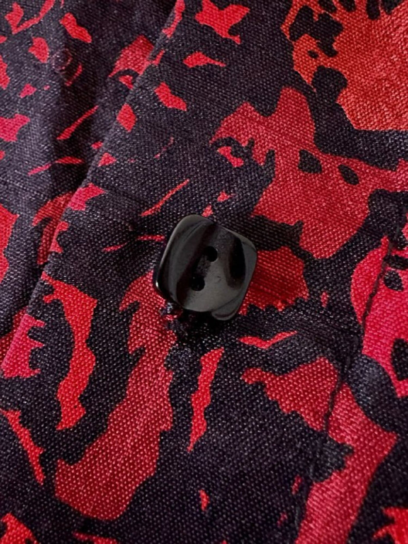 Camicia rossa e nera fantasia etnica in seta thai