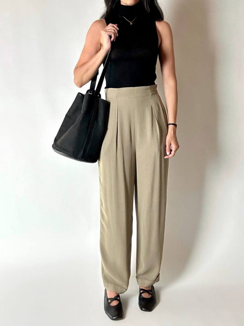 Vintage high-waisted Emporio Armani trousers in khaki Fil-à-Fil fabric
