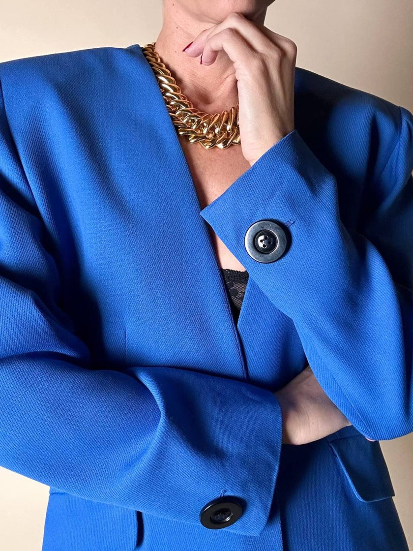Blazer vintage Yves Saint Laurent in lana blu cobalto