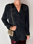 Camicia vintage in misto seta nero con passamanerie ricamate e nappe couture