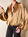 Blusa vintage Baila in seta bronzo con dettaglio gioiello nei polsi