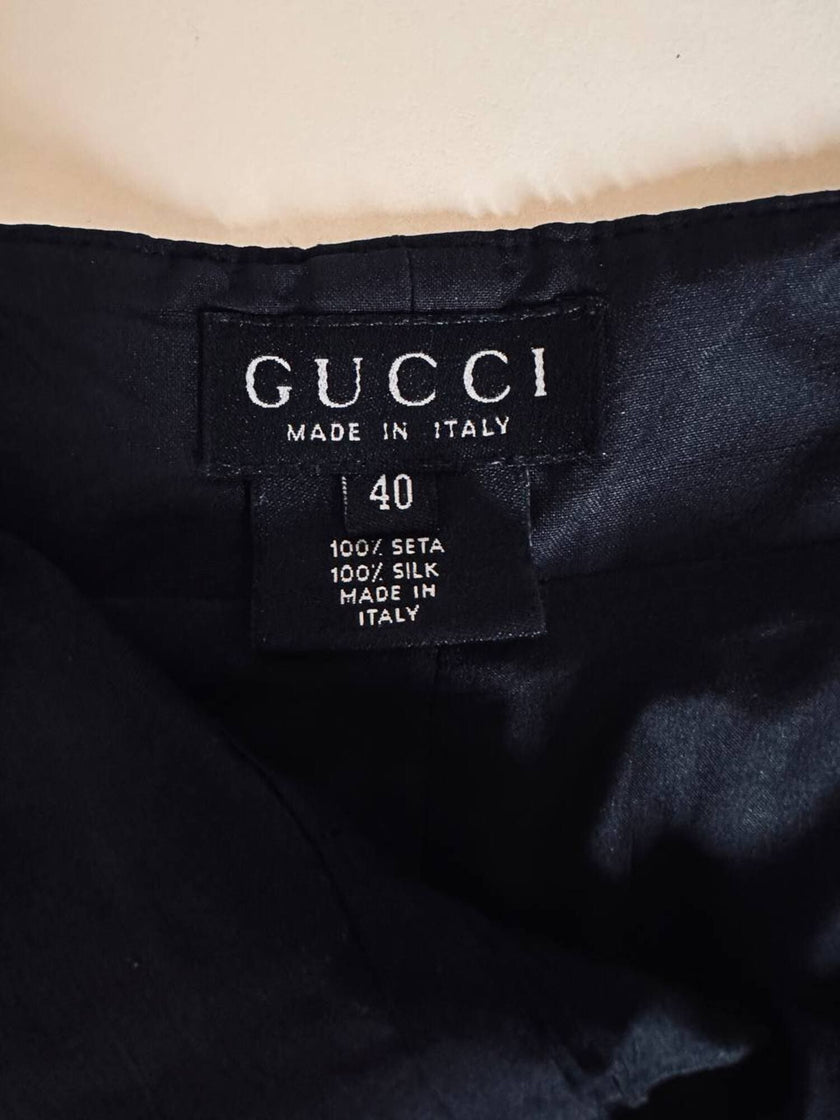 Pantalone vintage Gucci modello a vita alta con piega in seta nera