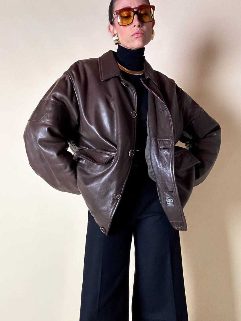 Giacca/bomber aviator in pelle testa di moro “Belfe & Belfe”
