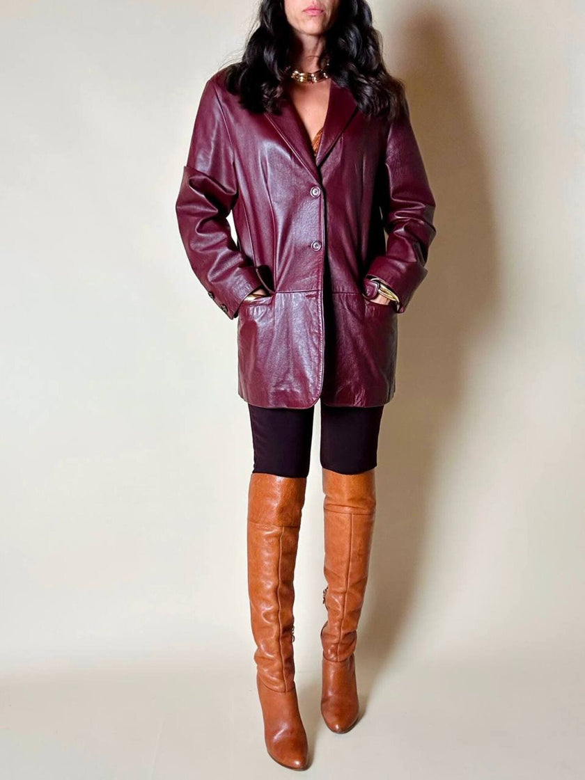 Blazer oversize in pelle bordeaux Max