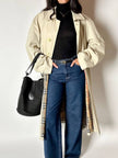 Secchiello vintage Yves Saint Laurent in tessuto nero millerighe con riporti in pelle