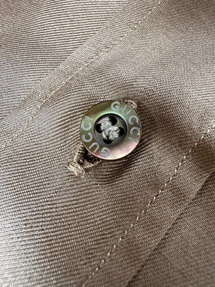 Vintage Gucci dove-grey silk shirt with mother-of-pearl buttons and French cuffs