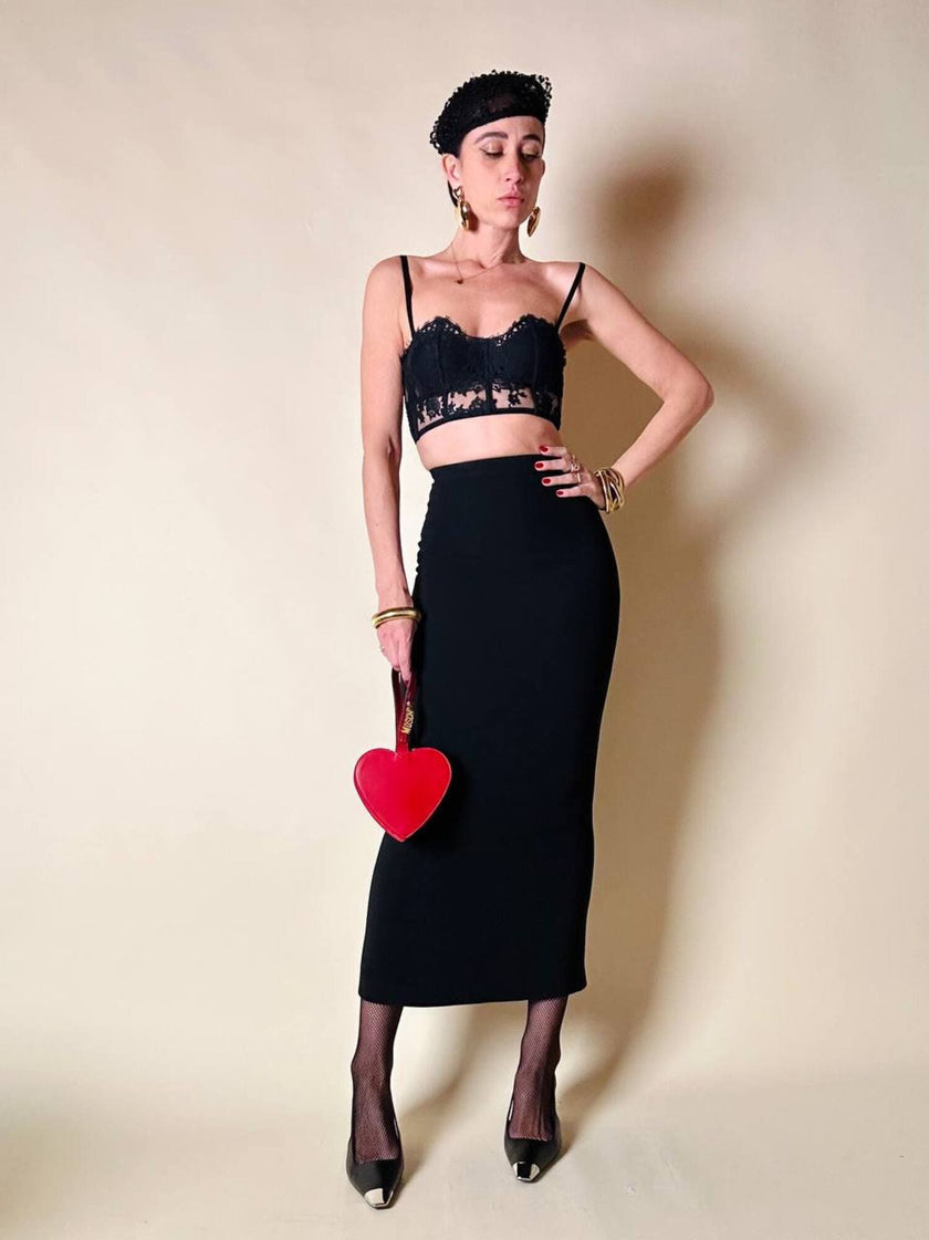 Top in pizzo e raso nero “La Perla”