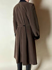 Alex & Tris green-brown wool double-breasted coat with martingale and black velvet trim
