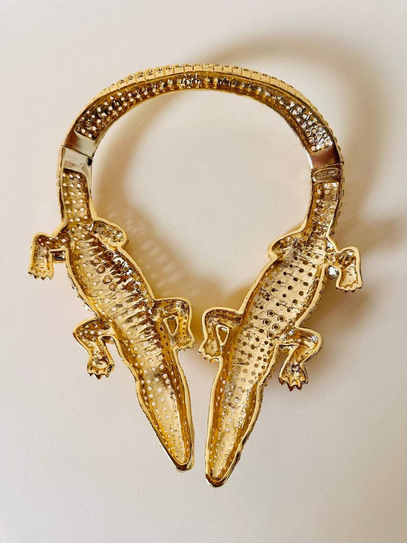 Maxi collier coccodrilli in metallo dorato  “Roberto Cavalli”