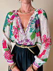 Blusa in seta bianca Jacquard fantasia floreale multicolor “Hale Bob”