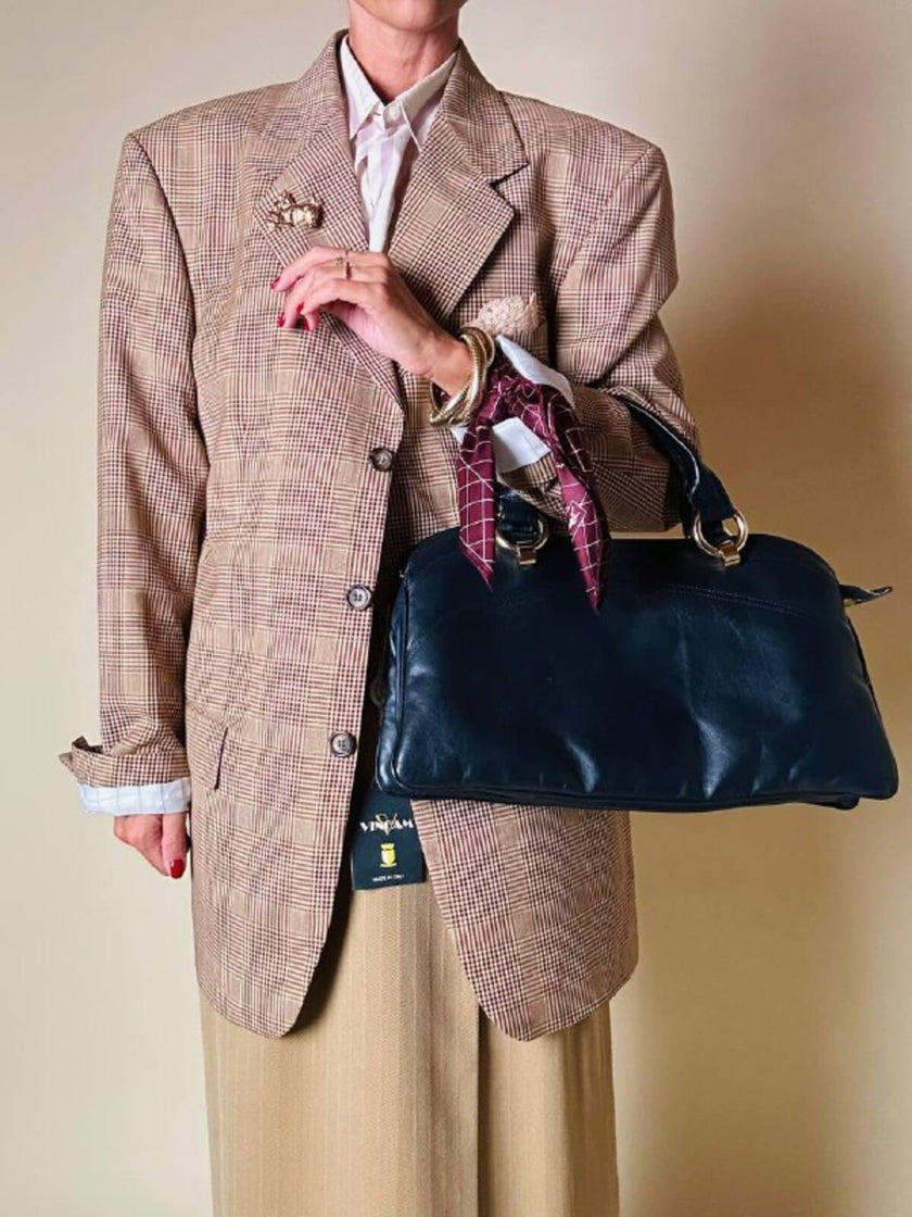 Borsa a mano in pelle blu notte