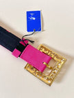 Cintura in gros grain fucsia con fibbia logata color oro “Yves Saint Laurent”