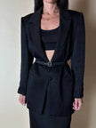Blazer vintage State of Claude Montana in tessuto jacquard nero bacchettato
