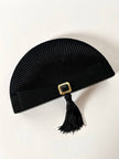 Pochette vintage Guy Laroche forma a ventaglio in raso nero con nappa couture