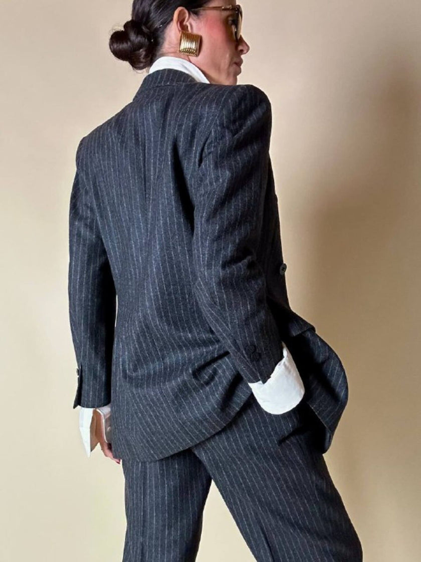 Tailleur gessato giacca/pantalone in lana grigio antracite “Antonio Fusco”