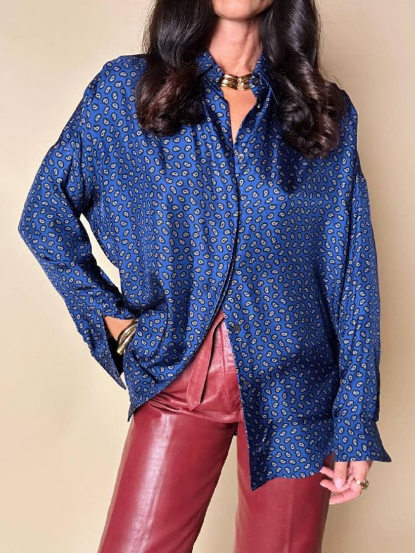 Camicia in seta Alberto Biani blu oltremare con fantasia cachemire