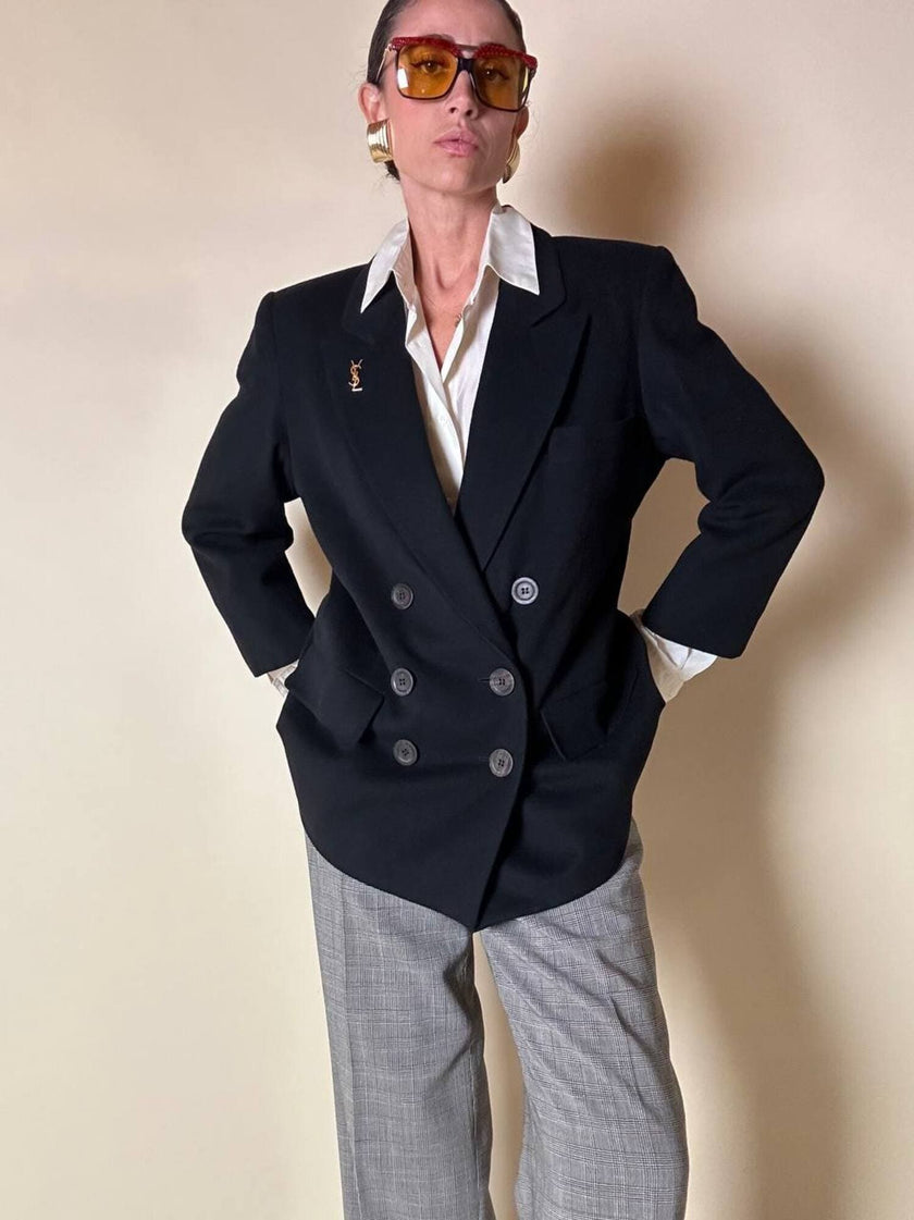 Blazer doppiopetto nero in pura lana “Yves Saint Laurent”